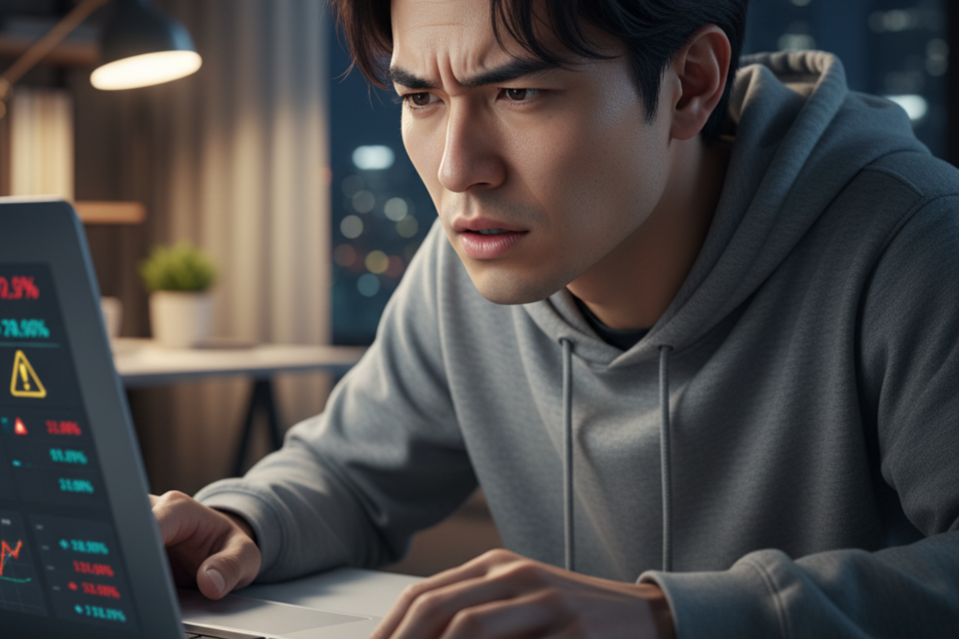 パソコンを覗き込む男性